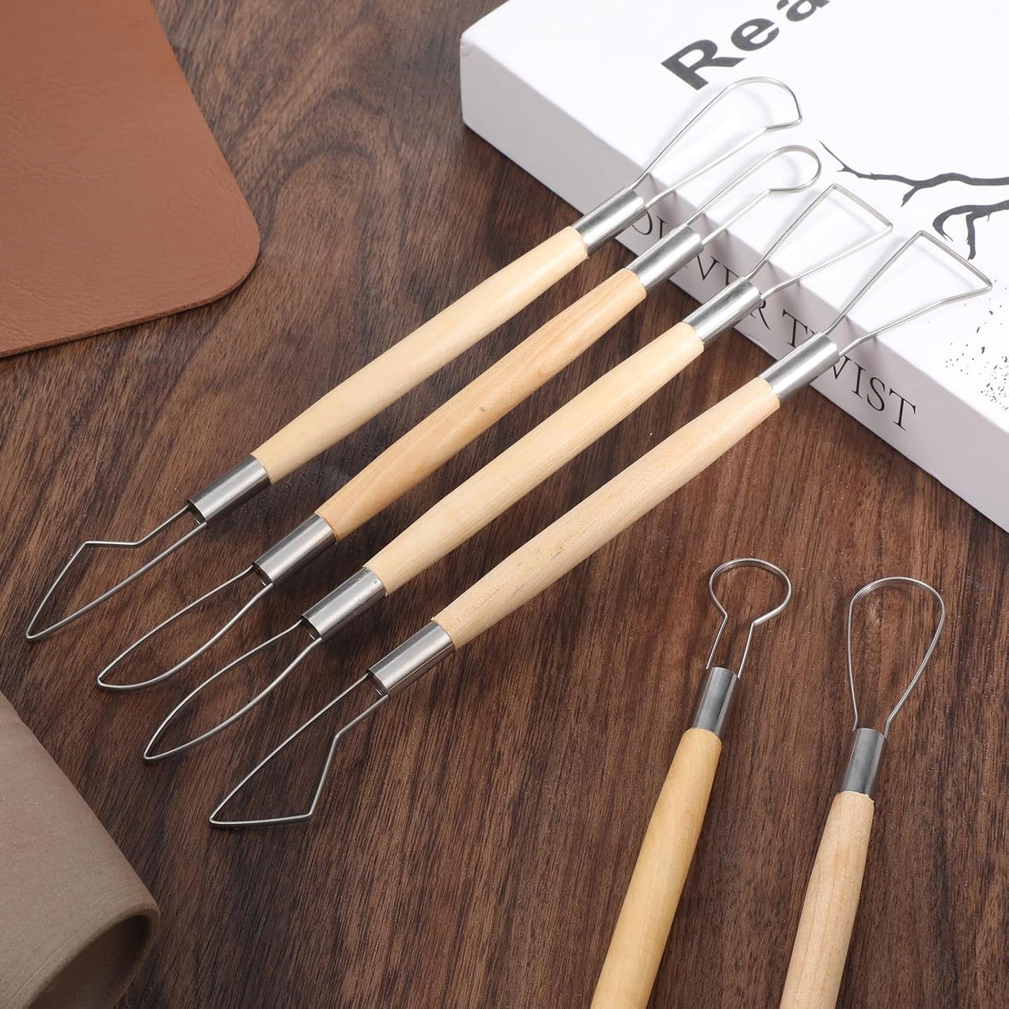 6Pcs Double-Sided Clay Sculpting Tools Clay Sculpting Tools Clays Wire Loop Sculpture Set Wooden Handle Ribbon Clays Tool Pottery Trimming Tool for Ceramic Wax Carving Ceramic Modeling