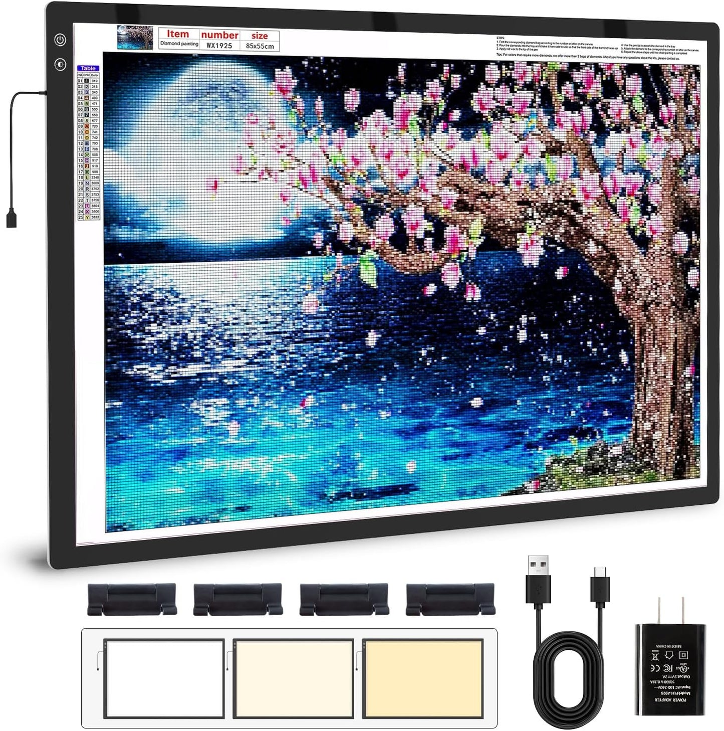 Zocelight A1(35.4''x 23.6'') Large Rechargeable Light Pad for Diamond Painting,6 Levels & Stepless Dimming Light Box for Tracing,3-Color Modes Light Board,Built-in 6000mAh Battery Light Table for Art
