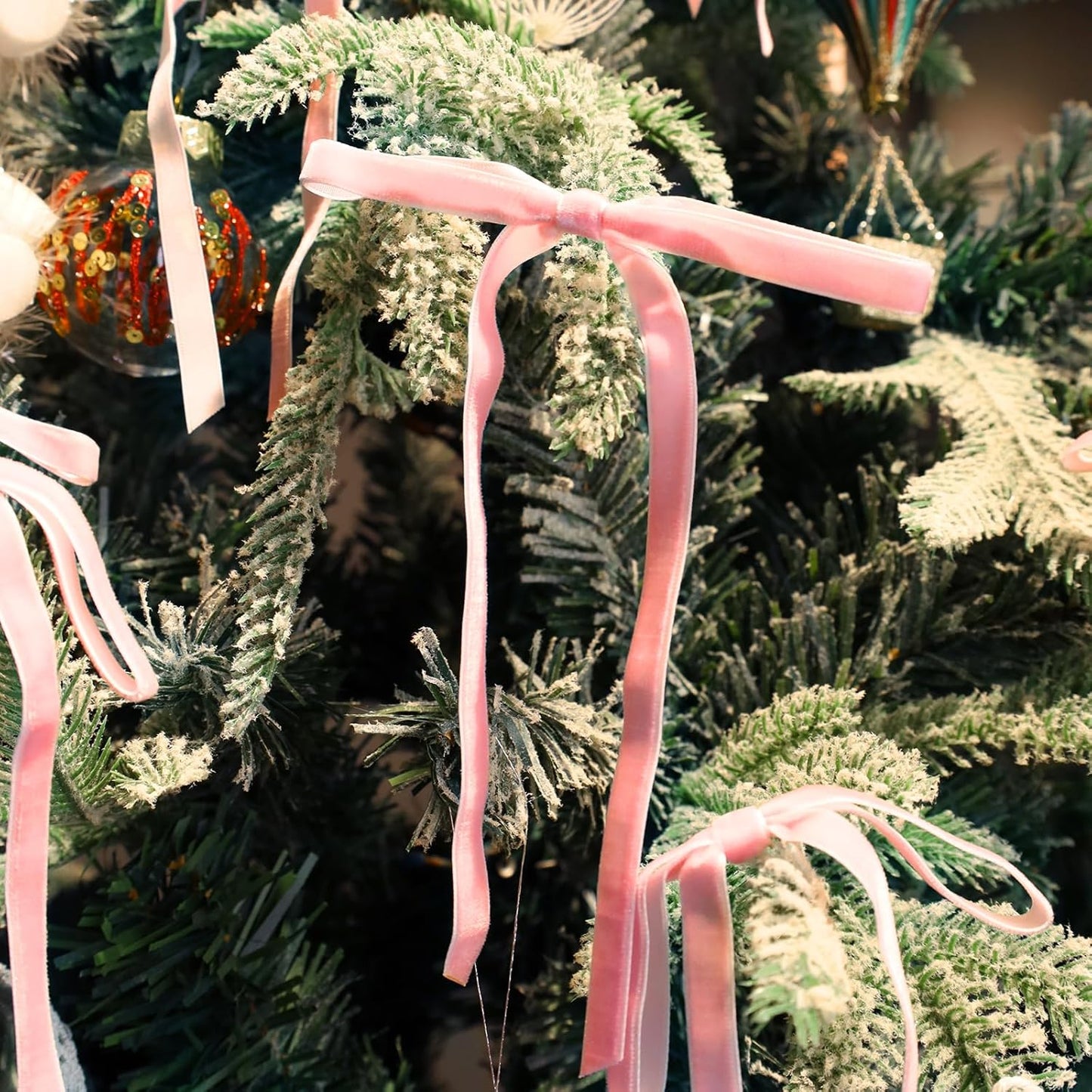 LaRibbons Thin Velvet Ribbon 3/8 Inch x 25 Yards, Pink Velvet Ribbon for Christmas Tree, Gift Wrapping, Wreath Bow, Outdoor Decoration