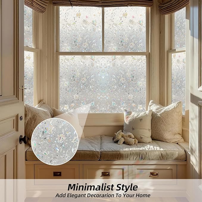 Frosted Glass Window Privacy Film Decorative, Bathroom Window Privacy Film for Glass Windows Cover, Static Cling, Removable, Reusable, Anti-UV, Heat Blocking, with Tools 45x157inch