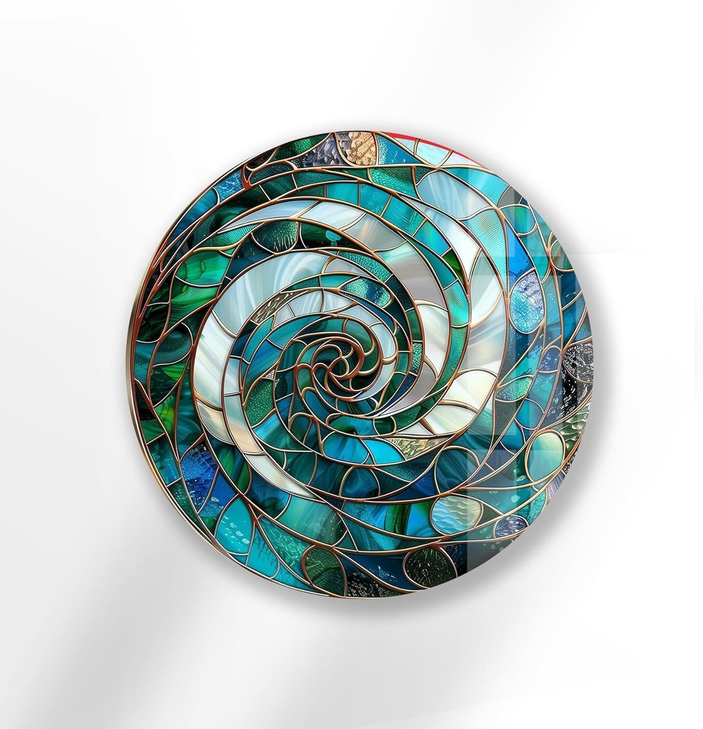 My Photostation.com 10''(25cm) Diameter Aqua Spiral Harmony Round Glass Wall Art Tempered Glass Printing Wall Decor Large Wall Art Wall Hangings