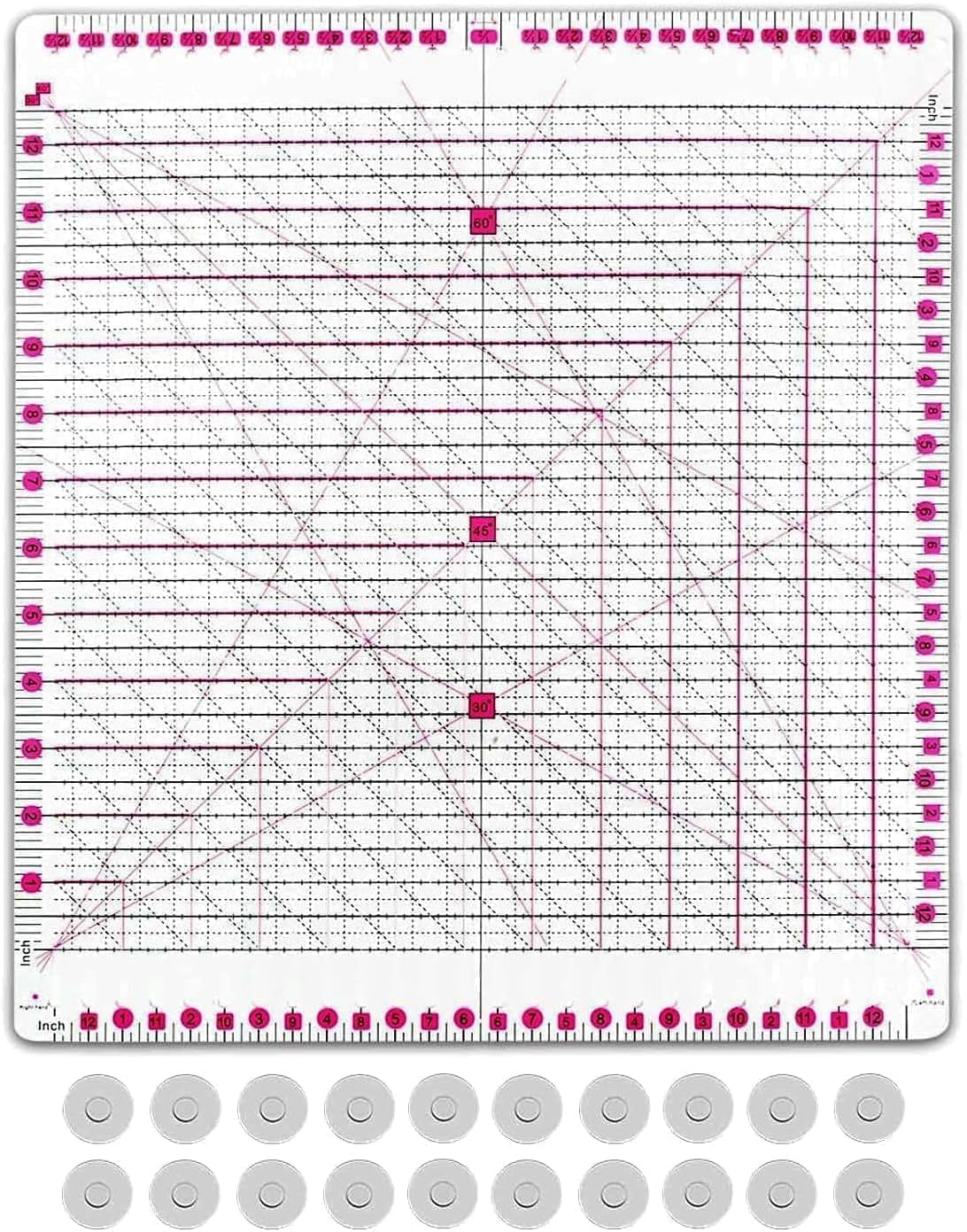 12.5 * 12.5" Quilting Ruler,Square Sewing Ruler, Durable 4mm Thick Slotted Rulers,Clear Mark Acrylic Ruler for Quilting, Sewing, Crafts Template for Precise Cutting