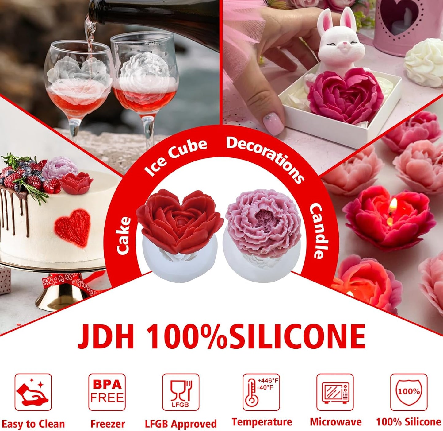 3D Flower Silicone Soap Mold 2 pcs Rose Flower Molds Peony Candle Mold for DIY Handmade Soaps, Candle Gifts, Resin Crafts, Ice Cubes, Chocolate and Home Decorations