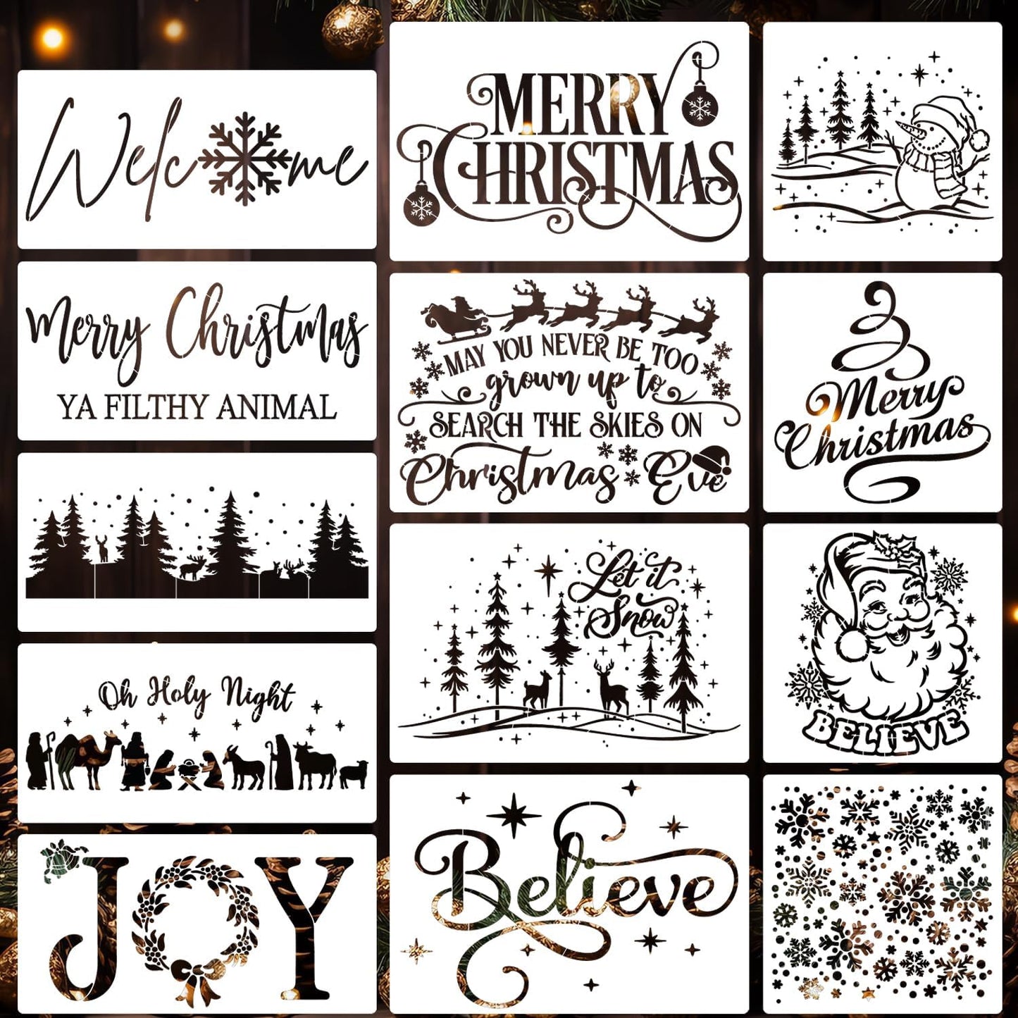 Christmas Stencils for Crafts Reusable Christmas Doormat Stencils Xmas Holiday Stencil for Painting on Wood Window Door Mats Fabrics Decor