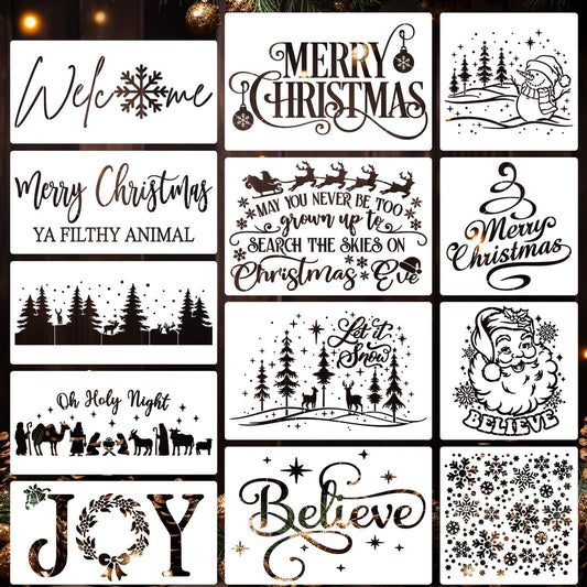 Christmas Stencils for Crafts Reusable Christmas Doormat Stencils Xmas Holiday Stencil for Painting on Wood Window Door Mats Fabrics Decor