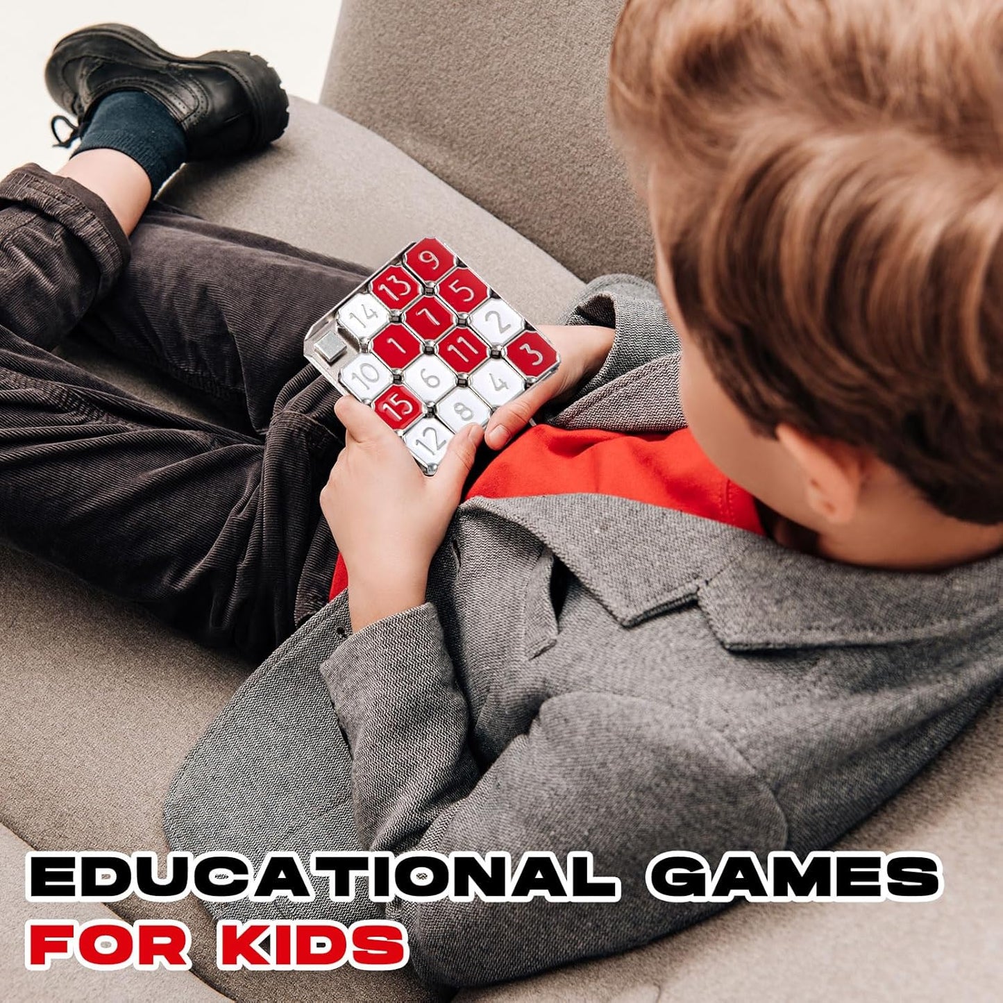 Metal Number Slide 15 Puzzle Red and White Number Sliding Puzzle Educational Pocket Funny IQ Game for Teens and Adults, Ideal for Learning Tool Party Favors (Red and White,2 Pack)