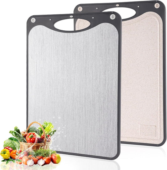 Titanium Cutting Boards For Kitchen, Double Sided Cutting Board, Food Grade Titanium And Wheat Straw PP Chopping Board, Easy To Clean, Large Size 15”×10” Dark Gray