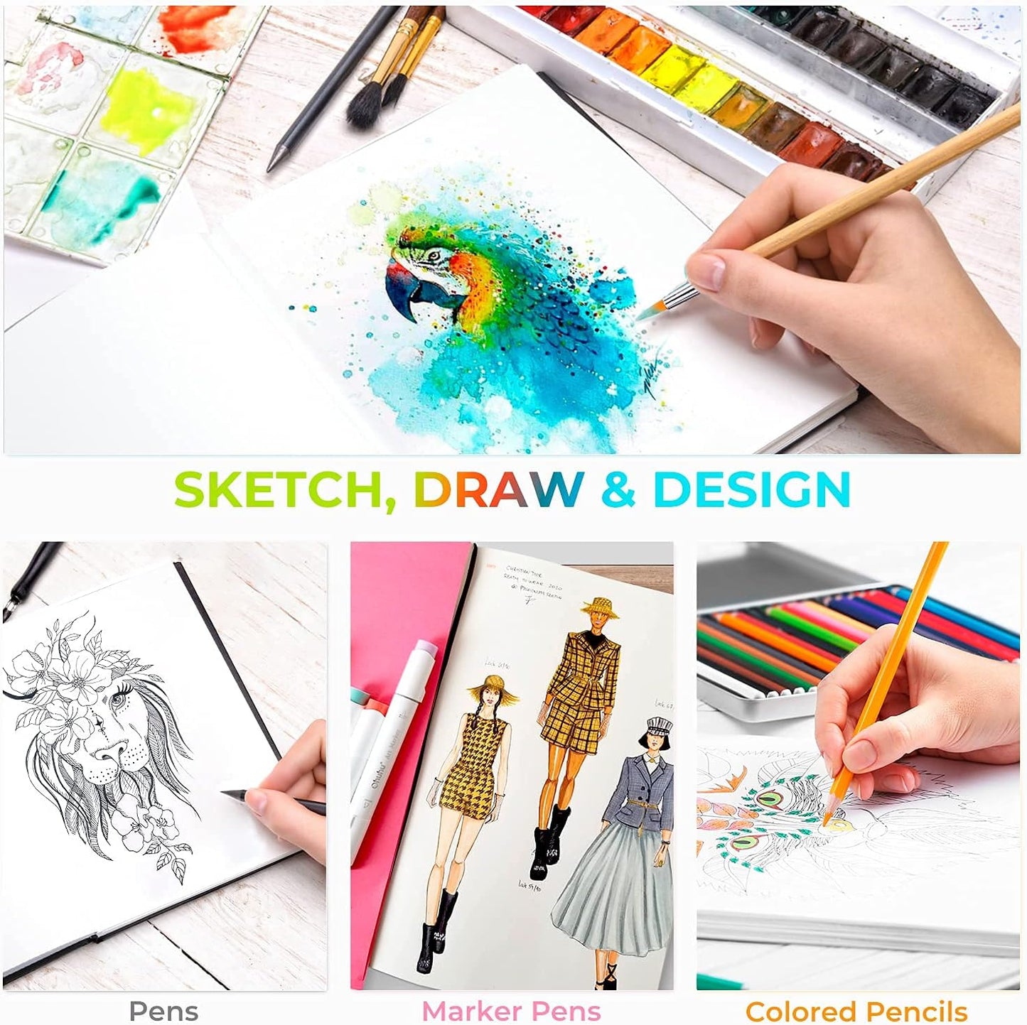 Ohuhu Mix Media Pad - 10.8"x8.3" Mixed Media Art Sketchbook, 120 llb/200 GSM Heavyweight Papers, 78 Sheets/156 Pages, PU Hardcover Mixed Media Paper Pad for Acrylic Painting Christmas Gift