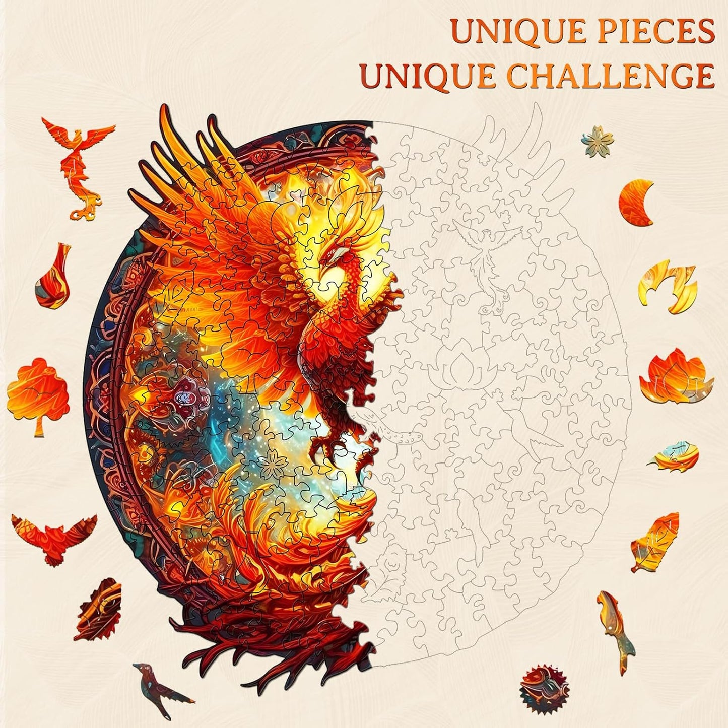 KAAYEE Wooden Jigsaw Puzzles-Wooden Puzzle for Adult Unique Shape Advanced Phoenix Wood Puzzle Adults, Fathers Mother Gifts Christmas Family Puzzles 8.5 * 7.9in 100pcs