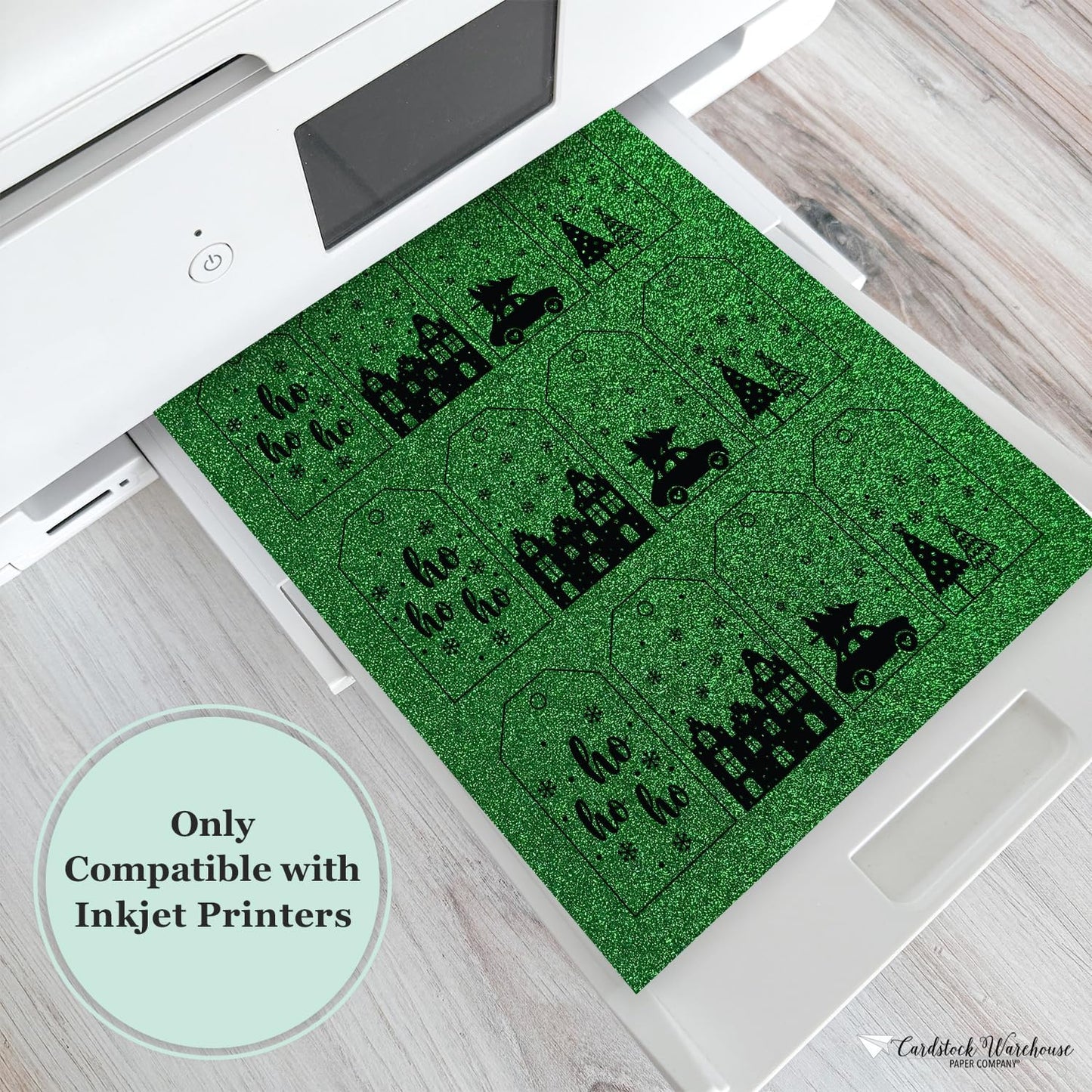 Cardstock Warehouse Diamond Print Inkjet Glitter - Premium Green Glitter Cardstock Paper – 15 Sheets, 8.5 x 11" - 104 lb/280 GSM for Inkjet Printing, Die-Cutting, Card Making, Crafts, and DIY Projects