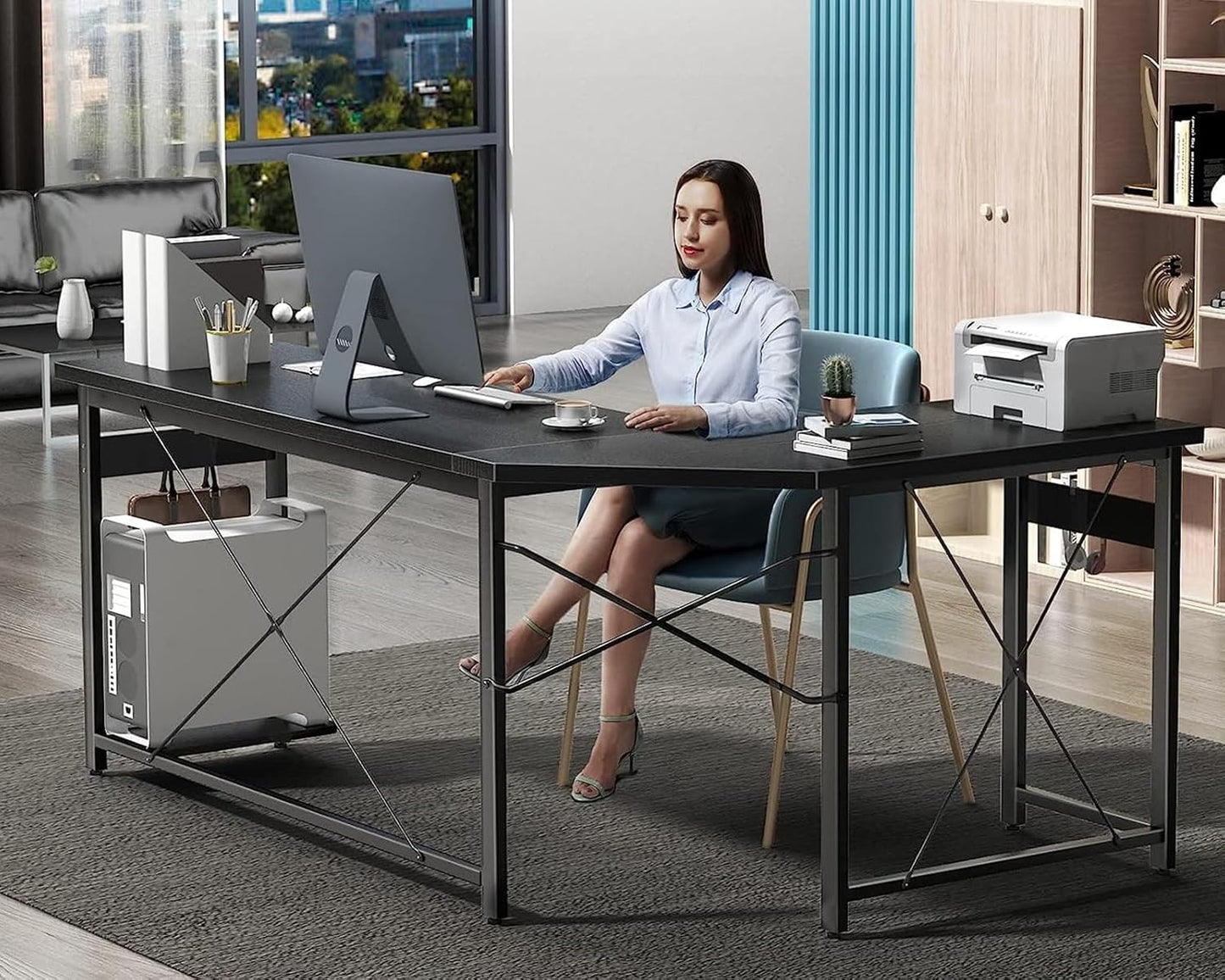 Coleshome 66" L Shaped Gaming Desk, Corner Computer Desk, Sturdy Home Office Computer Table, Writing Desk, Larger Gaming Desk Workstation, Black