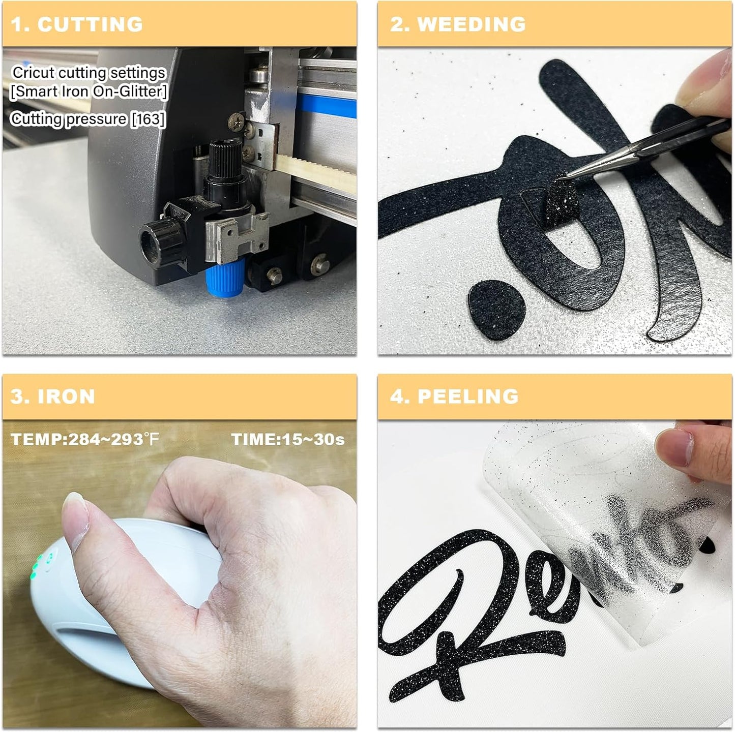 Black Glitter HTV Heat Transfer Vinyl Rolls- 10" x 8ft. Glitter HTV Black for Shirts. Iron on Vinyl and Heat Transfer Vinyl for All Cutters Machines. Easy to Cut & Weed Heat Vinyl Designs