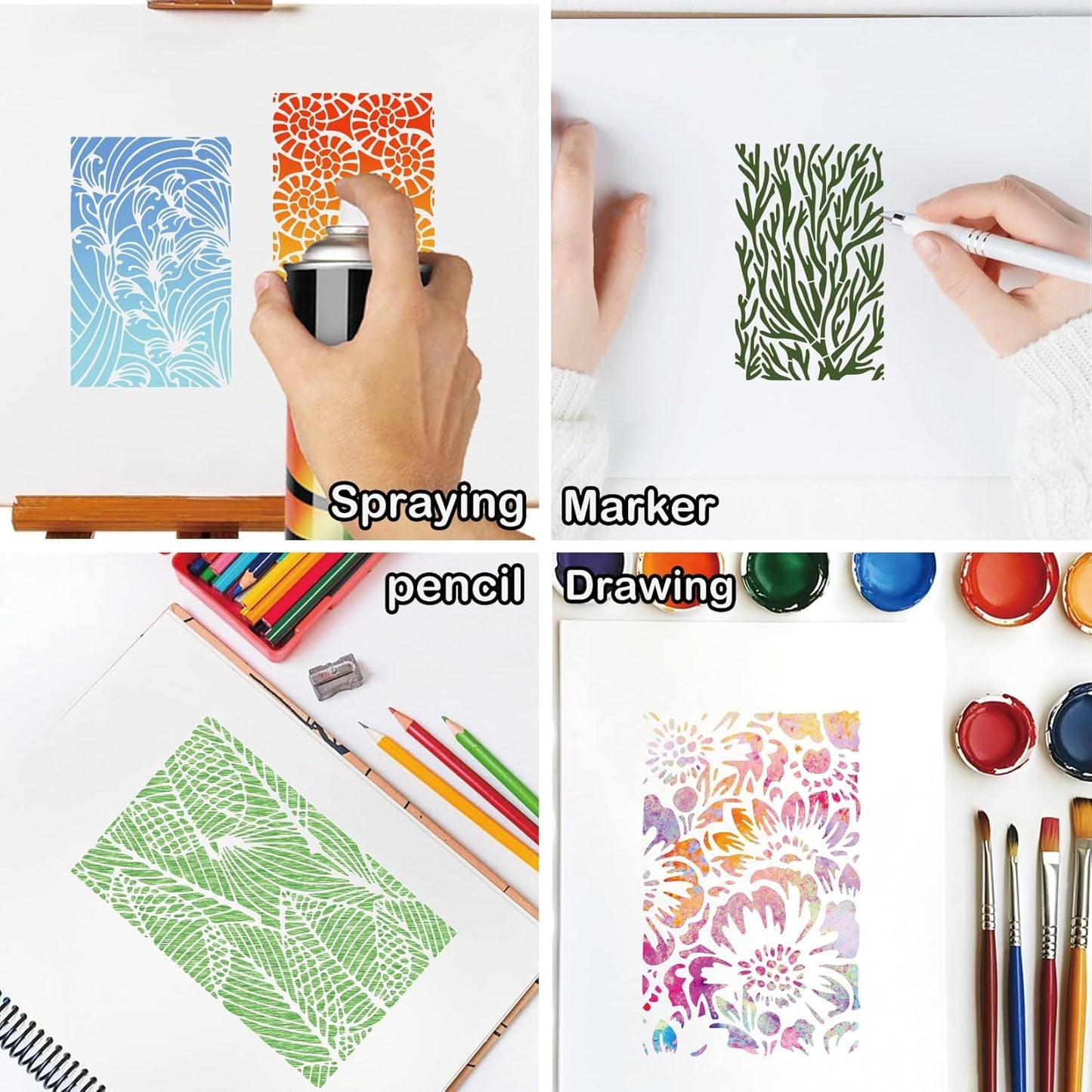 16 Pieces Stencils for Painting, Abstract Texture Mixed Media Art Supplies Crafts Reusable Layering Stencil Brick Pattern Templates for Drawing Card Making Canvas Furniture Paper (Mixed16)