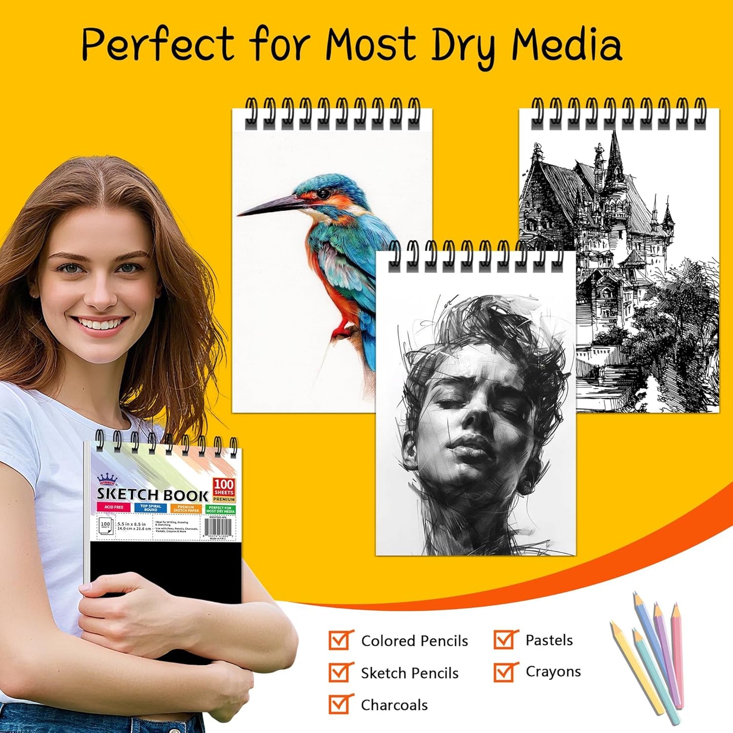 WINNER 5.5" x 8.5" Sketch Book, 4-Pack 400 Sheets Spiral Bound Art Sketchbook, 68lb/100gsm White Acid Free Drawing Pad, Painting Drawing Writing Sketch Pad for Kids, Adults, Teens, Girls & Boys