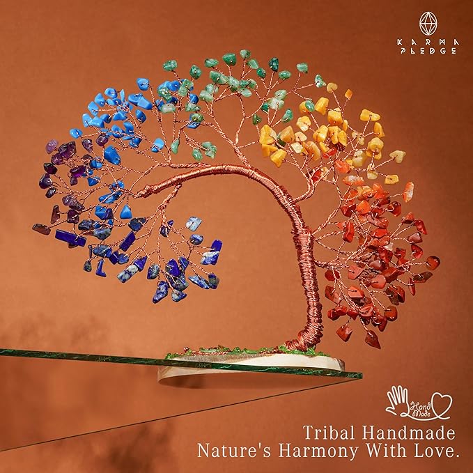 7 Chakra Healing Crystal Tree of Life for Home and Office Decor, Positive Energy, Wealth, Good Luck, Reiki Healing Crystals and Stones, Handmade Feng Shui Decoration, Birthday Gifts for Women