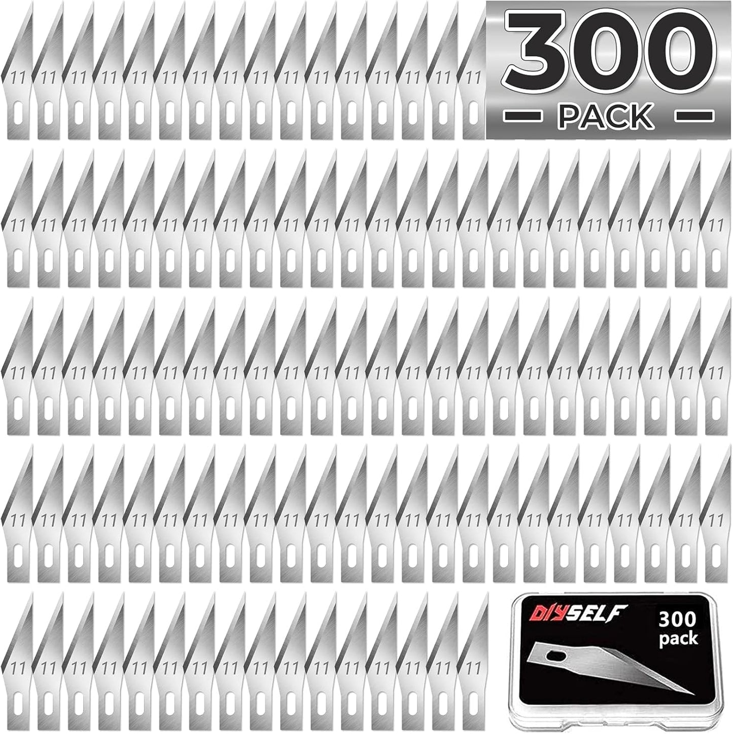 DIYSELF 300 PCS Exacto Knife Blades 11, High Carbon Steel Exacto Blades, Craft Knife Blade, #11 Exacto Knife Refill Blade with Storage Case for Scrapbooking, Stencil