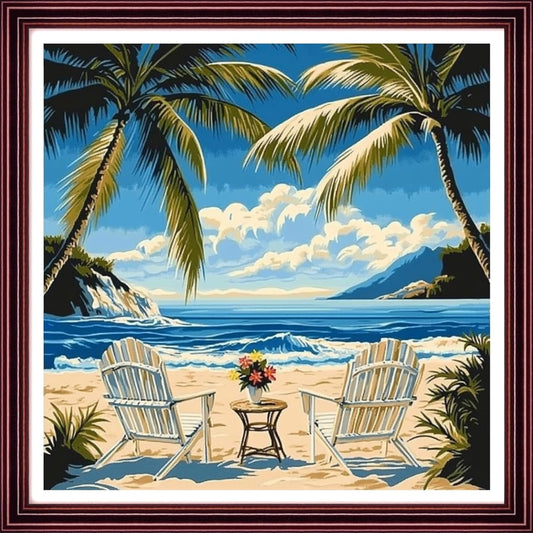 Redxing Stamped Cross Stitch Kits Full Range of Embroidery Starter Kits- Needlepoint Counted Cross Stitch Kits for Beginner Adults 11CT Printed Embroidery Kit-Resting Under Coconut Trees 18x18 inch