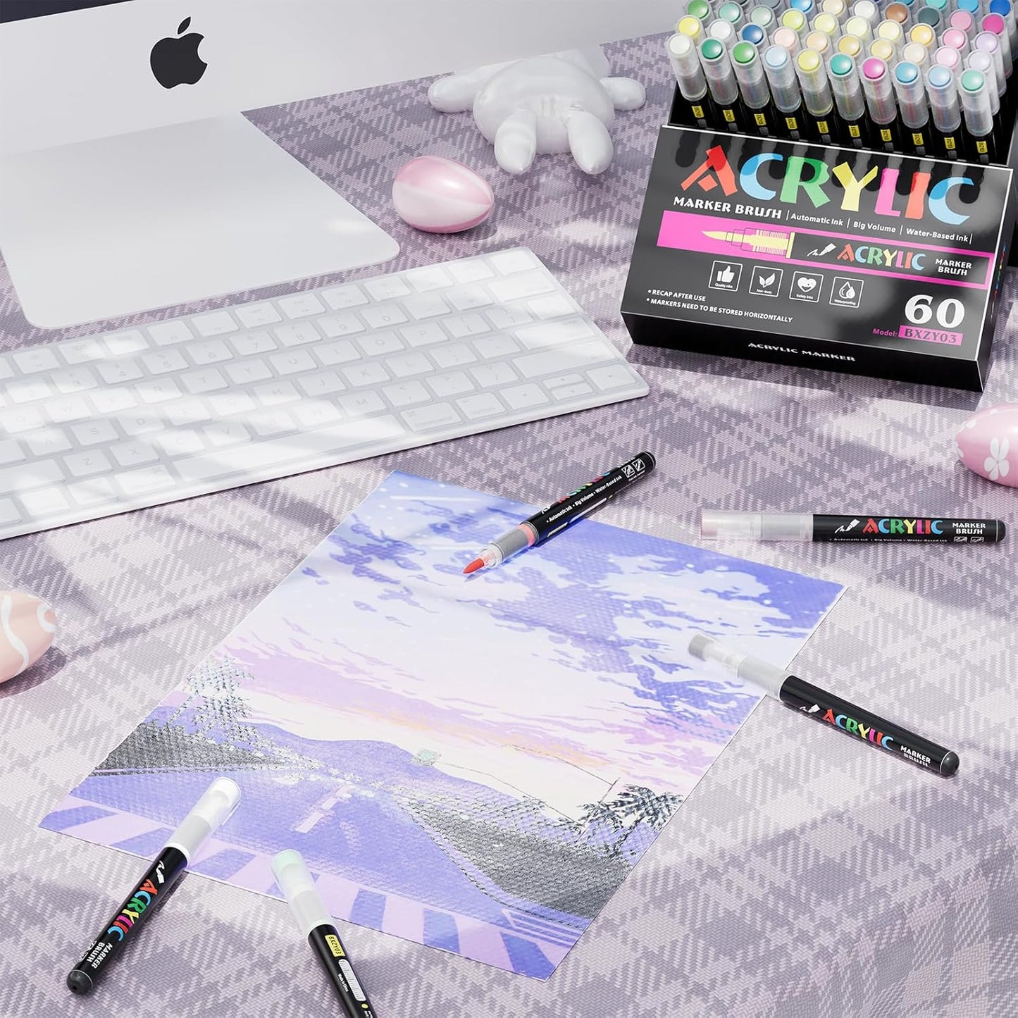 60 Colors Acrylic Marker With Brush Tip Automatic Ink Control, Water Based Ink Paint Markers For Rock Painting, Canvas, Wood, Ceramic, Glass, Stone, Fabric, DIY Crafts Textile & Art Supplies