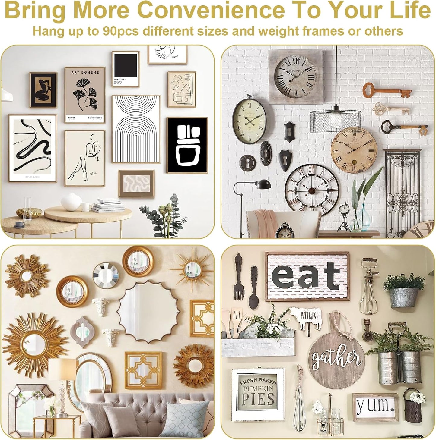 120PCS Nails for Hanging Pictures, 4 Sizes Picture Hanging Nails for Wall Decoration Hanging Frame Kit Mirror Hanging Hardware Tool Hangers for Claw Drywall Nails (Small Medium Large Nails)