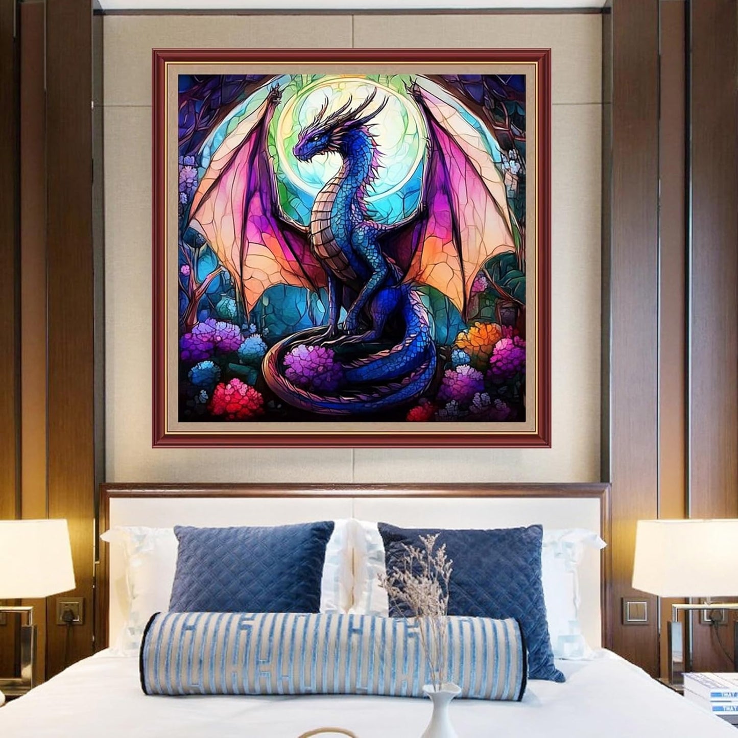 DMCXART Counted Cross Stitch Kits for Adults Needlepoint Kits Unprinted Cross Stitching Embroidery Kit 11CT Cross Stitch Supplies-Magic Dragon Flower 18x18 inch