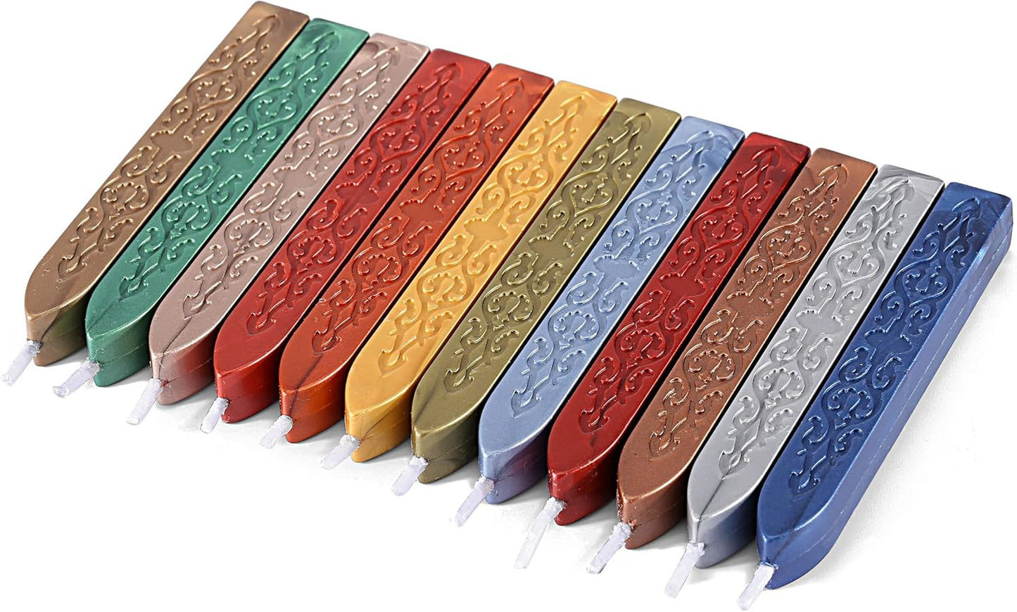 Yoption 12 Pcs Sealing Wax Sticks with Wicks, Antique Metallic Mixed Colors Totem Fire Manuscript Sealing Wax for Wax Seal Stamp (12 Colors B)