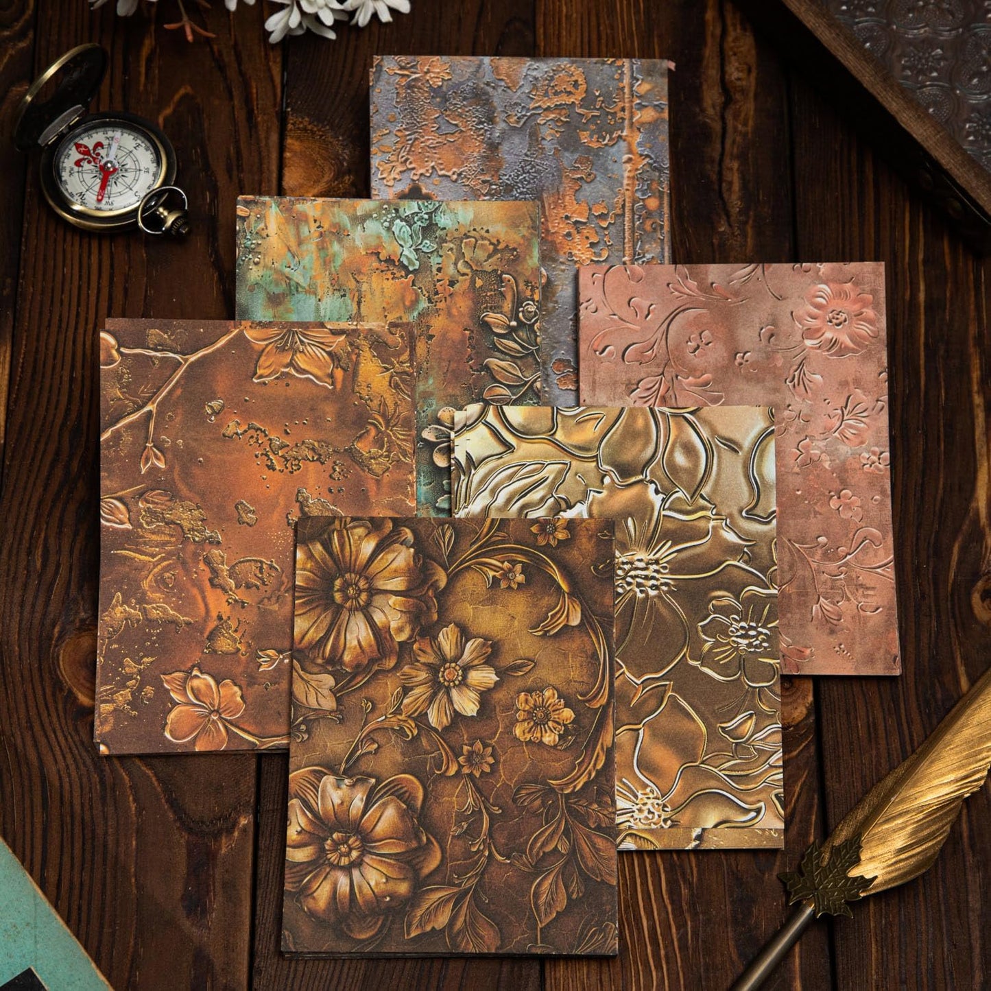 Vintage Floral Scrapbook Paper Set, 180 PCS Retro Craft Paper Kit with Glue Tape for Journaling, Scrapbooking, DIY Crafts, and Art Supplies