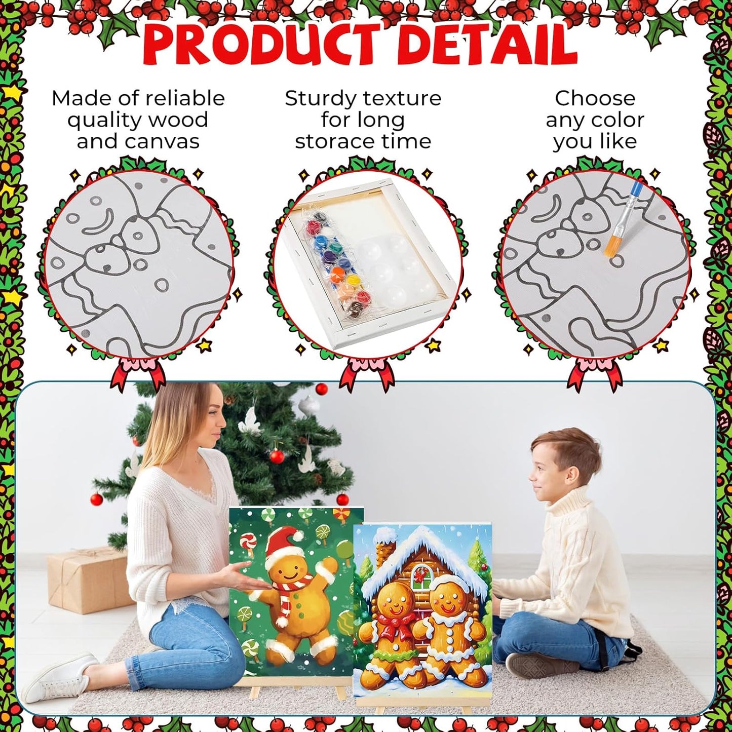 Zhanmai 12 Pack Pre Drawn Canvas for Painting Sip and Paint Kit 8" x 10" Paint Party Set Canvas Painting Pre Printed Canvases for Party Favor DIY Virtual Adult's Date Night(Gingerbread Man)