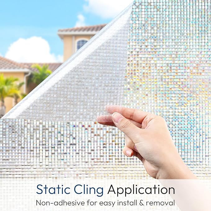 rabbitgoo Window Privacy Film Stained Glass Window Film, Mosaic Rainbow Decorative Glass Cling, Removable Static Cling Tint UV Blocking, Non-Adhesive Privacy Covering for Home, 23.6 x 118.1 inches