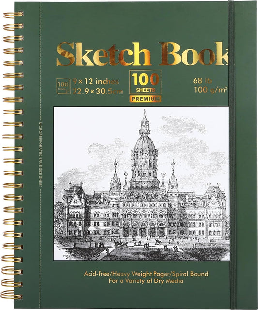 Ddaowanx 9" x 12" Sketch Book, 100 Sheets Spiral Bound Art Sketchbook with Pockets, (68lb/100gsm) Acid Free Artist Drawing Pad Paper Painting Sketching Pad,Gifts for Kids Adults Beginners