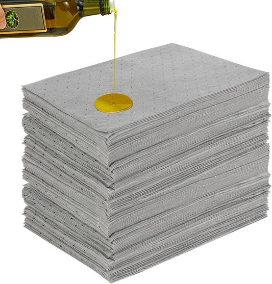 200 PCS Oil Absorbent Pads, 16.5" x 12.6" x 2mm Universal Spill Absorbent Pads Heavy Weight Absorbent Mat Pads for Absorbing Water, Oil, Grease, Coolant, and Other Fluids (Gray)