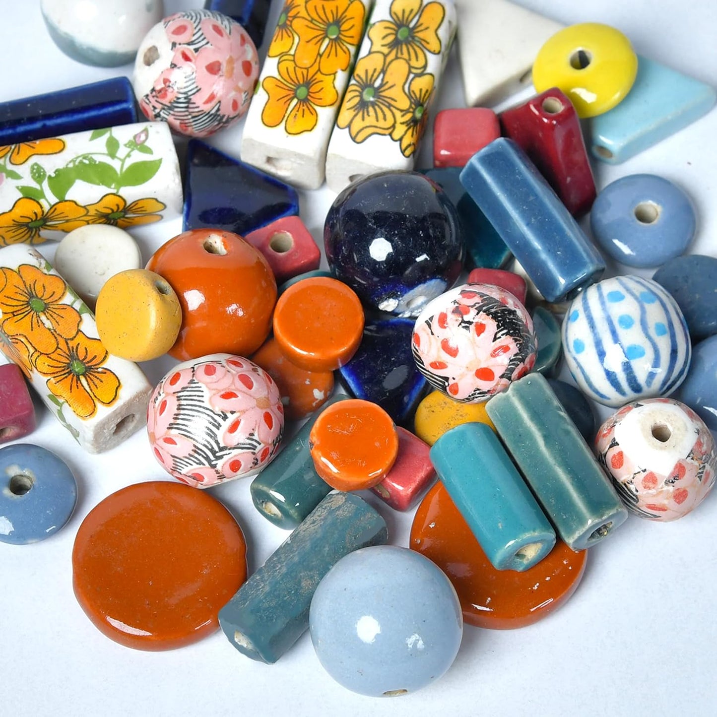 Ceramic Beads Assorted Colors and Shapes, 1/2 Pound Bag