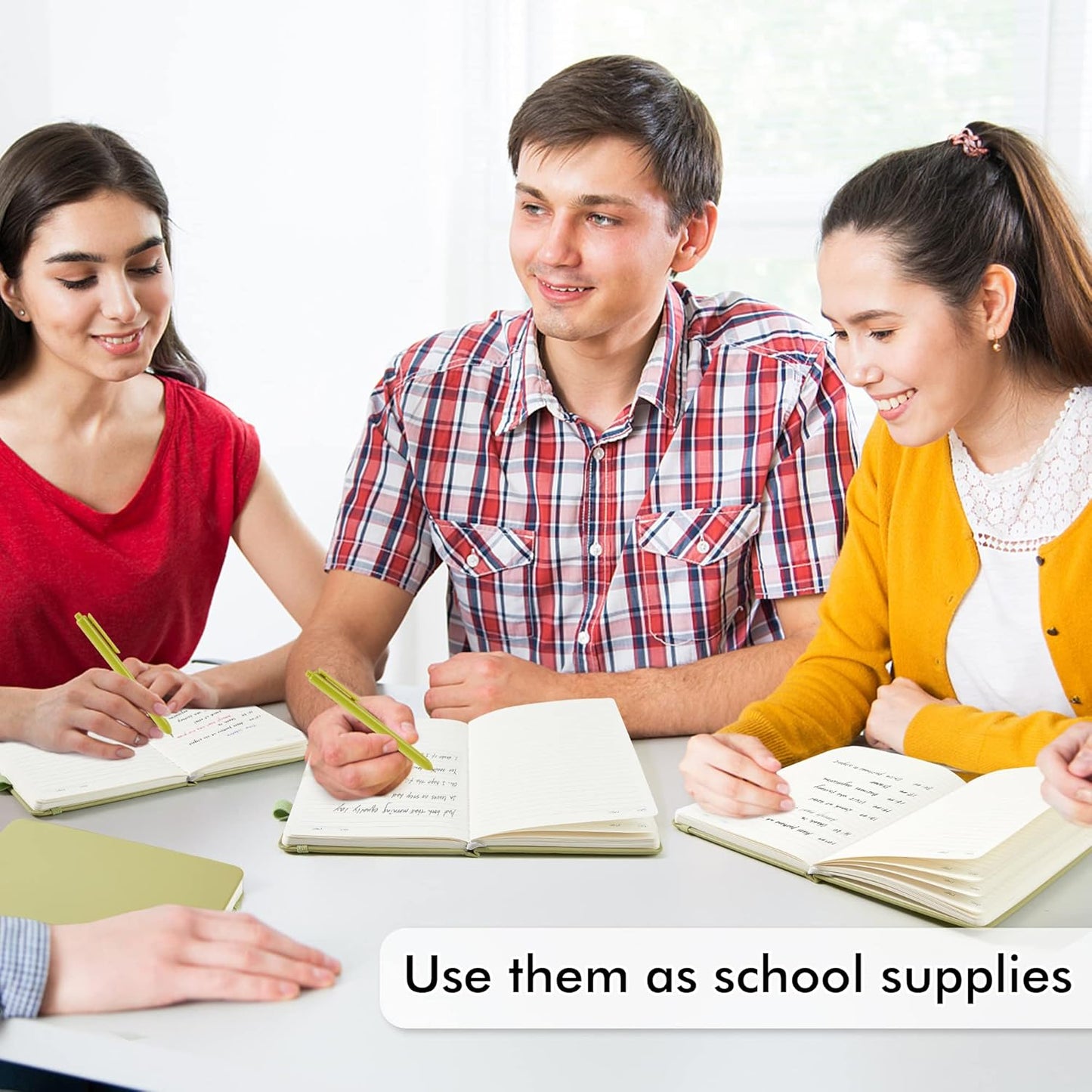 feela 5 Pack Notebooks Journals Bulk, Hardcover Classic Ruled Lined Journals with Pen Holder for Women Girls School Business Supplies, with 5 Black Pens, 120 GSM, 5.1”x8.3”, A5, Avocado Green