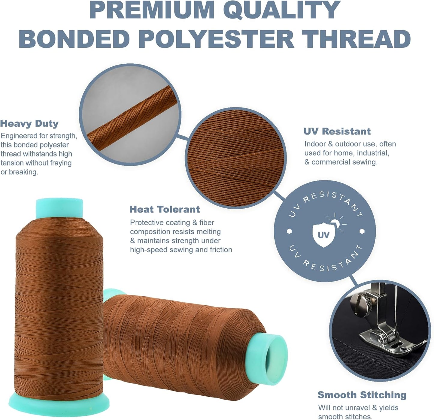 Mandala Crafts Bourbon Brown Heavy Duty Thread -1500 Yds Tex 90 Thread for Sewing Drapery Jeans Leather Hair Outdoor Marine Upholstery