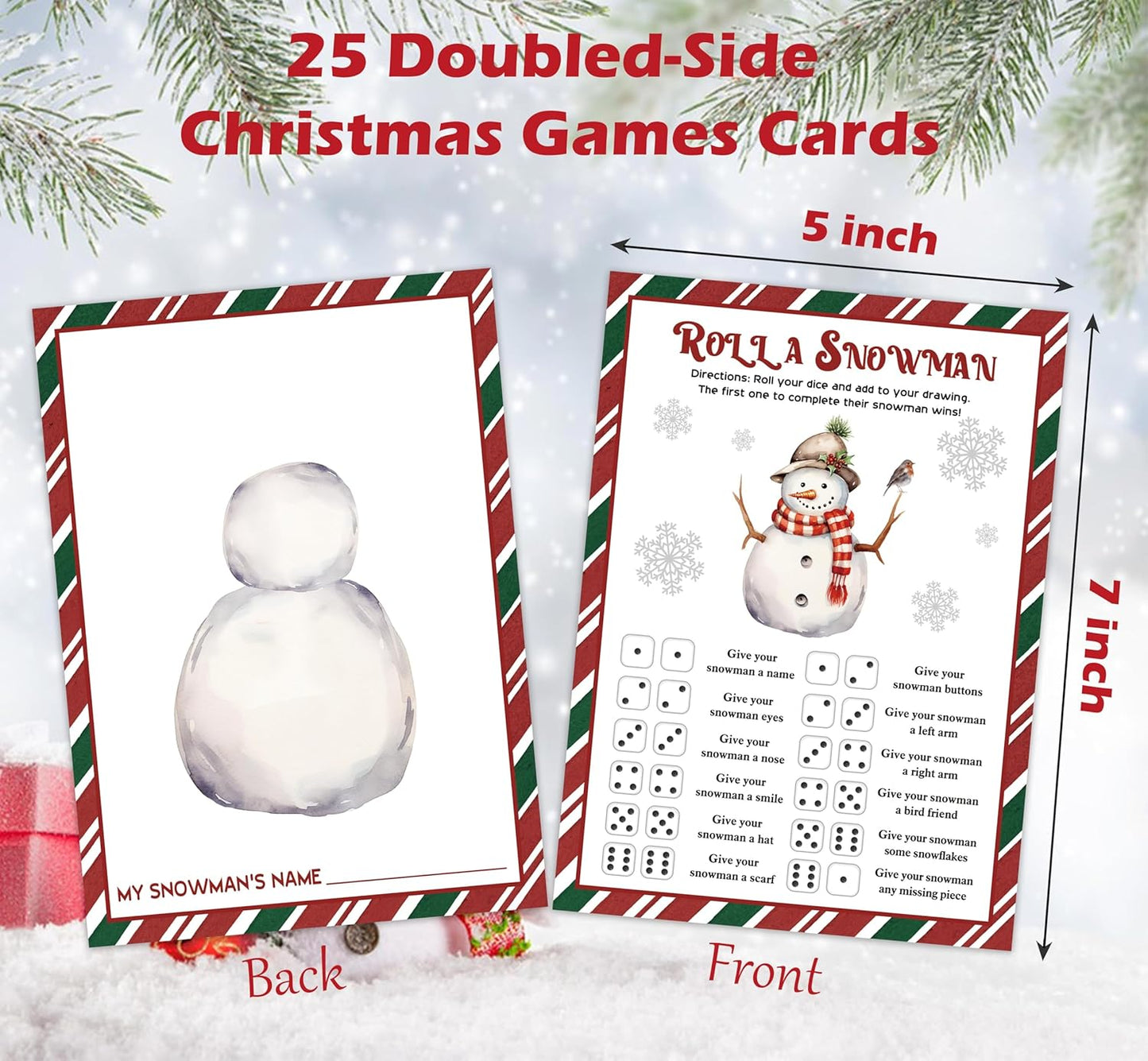 Roll A Snowman Game, Christmas Dice Games for Families & Large Groups-25 Players, Christmas Party Games for Adults, Red and Green Theme Winter Holiday Decorations White Elephant Gifts Ideas