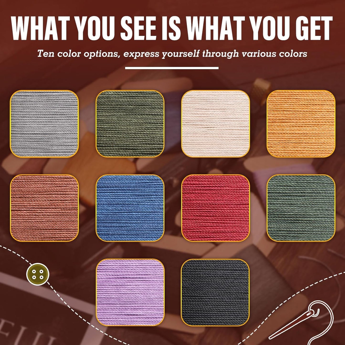 Repair Sewing Kit, Upholstery Needle with 32 Yard Waxed Thread and 8 Pcs Heavy Duty Leather Needles for Hand Stitching, Canvas & Quilting - 0.55mm Round Waxed Thread Dark Red