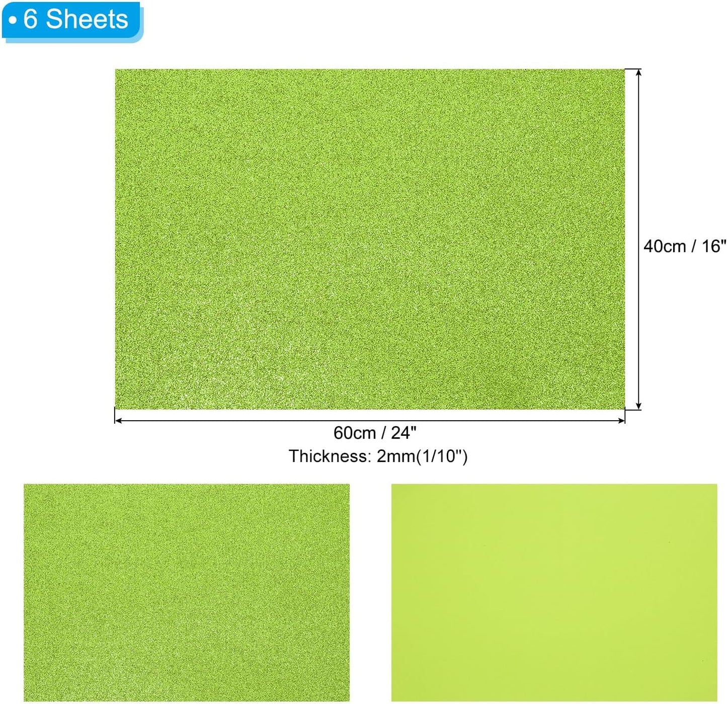 PATIKIL 2mm(1/10") Thick Non Adhesive Glitter Foam Sheet 16x24inch(40x60cm) Green, EVA Shiny Foam Board for Craft, 6 Pcs