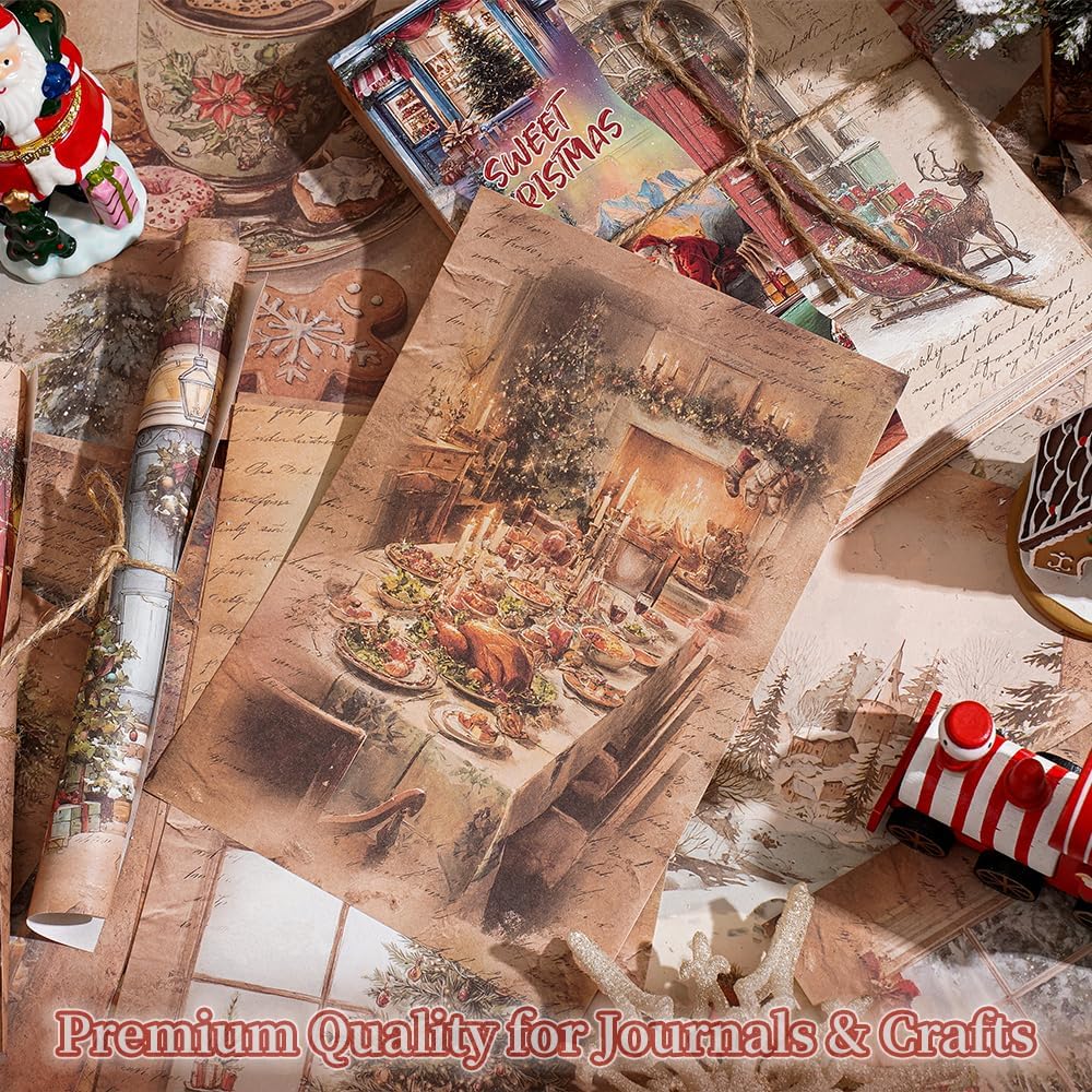 160 sheets of Christmas scrapbook paper, journaling scrapbook supplies craft collage paper set, junk journal bullet journal poster room decor for card making decorative gifts