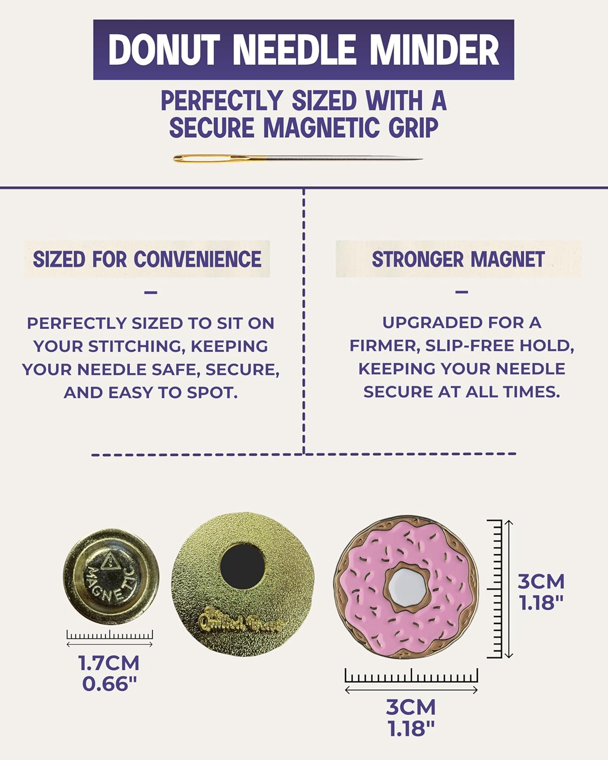 The Quilted Bear Needle Minder - Needle Minder Magnet for Keeping Sewing & Embroidery Needles, Cross Stitch Needles Safe - Stress Free Stitching Cross Stitch Supplies & Embroidery Supplies (Donut)