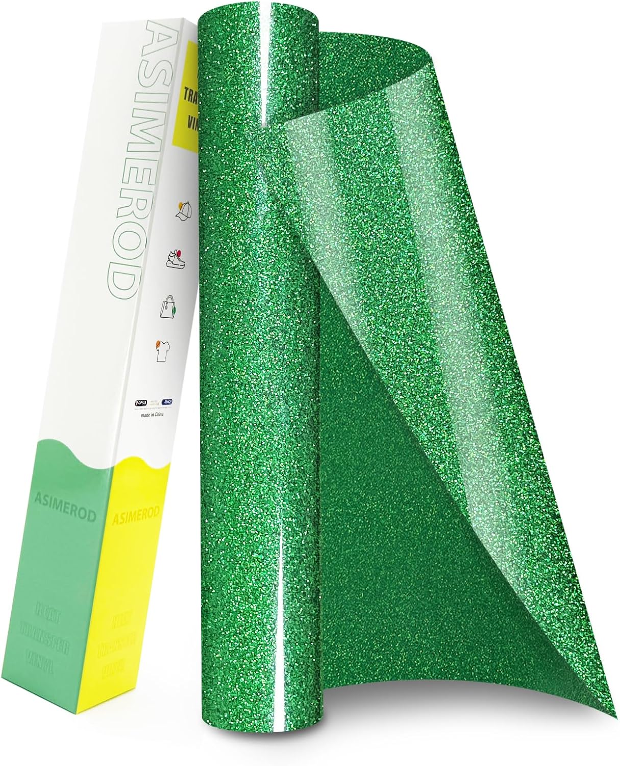 Glitter HTV Heat Transfer Vinyl Rolls- 12" x 10ft. Glitter Iron on Vinyl for DIY T-Shirts, Glitter for All Cutters, Heat Transfer Vinyl (Grass Green)