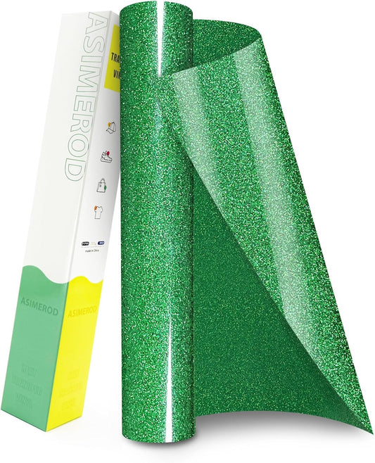 Glitter HTV Heat Transfer Vinyl Rolls- 12" x 10ft. Glitter Iron on Vinyl for DIY T-Shirts, Glitter for All Cutters, Heat Transfer Vinyl (Grass Green)