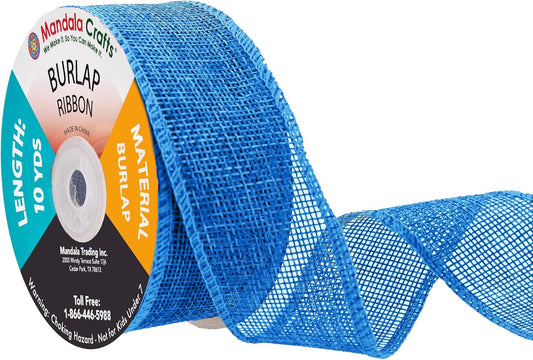 Mandala Crafts Sky Blue Burlap Ribbon 1.5 Inches Wide Jute Ribbons for Crafts - 20 Yds Roll Rustic Burlap Wrap Trim Ribbons for Wreaths Bows Wedding Party Decoration