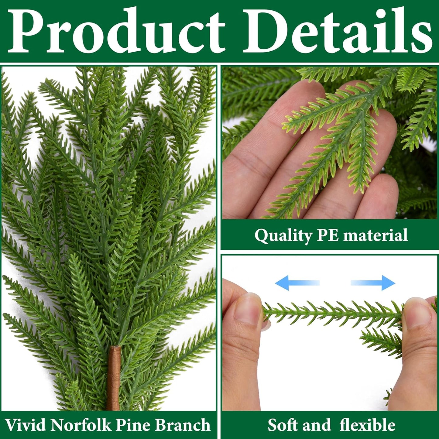 Watayo 10 Pcs Christmas Norfolk Pine Branches with Pine Cones, 19" Extra Length Fake Greenery Norfolk Pine Stems Sprigs, Artificial Xmas Branches Plants Pine Leaves for DIY Craft Garland Home Decor