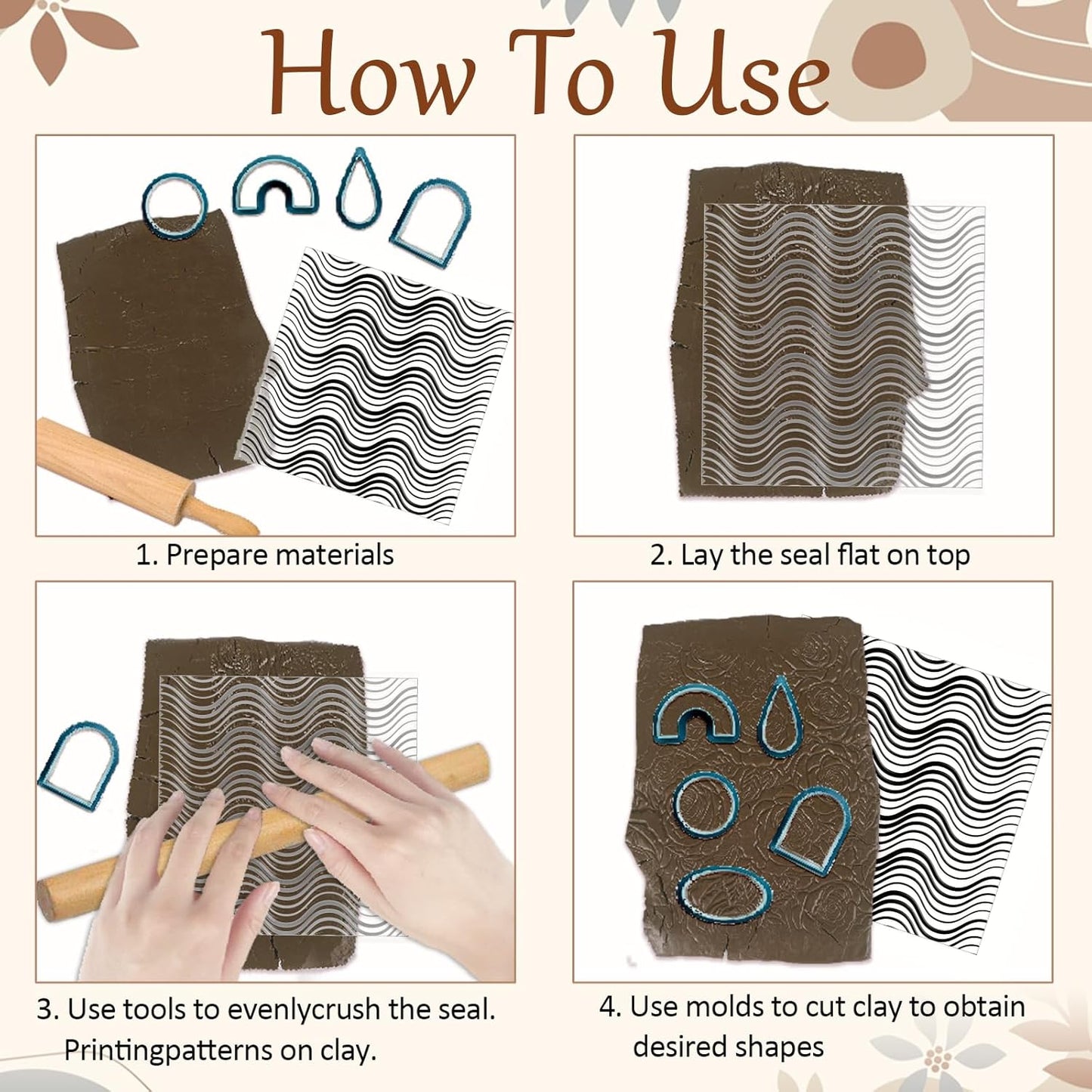 CHGCRAFT Wavy Lines Pattern Polymer Clay Texture Sheet Modern Gradient Art Lines Silicone Texture Mat for Polymer Clay Making Earrings Jewelry DIY Crafts 5.5 × 5.5 Inch