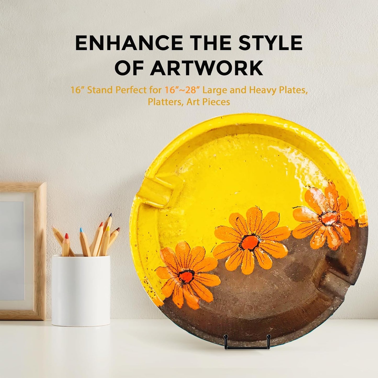 TR-LIFE 16 Inch Heavy Duty Plate Stand (2 Pack) - Metal Display Easel for Large Plates, Picture Frames, Signs, Posters, and Decorative Platters