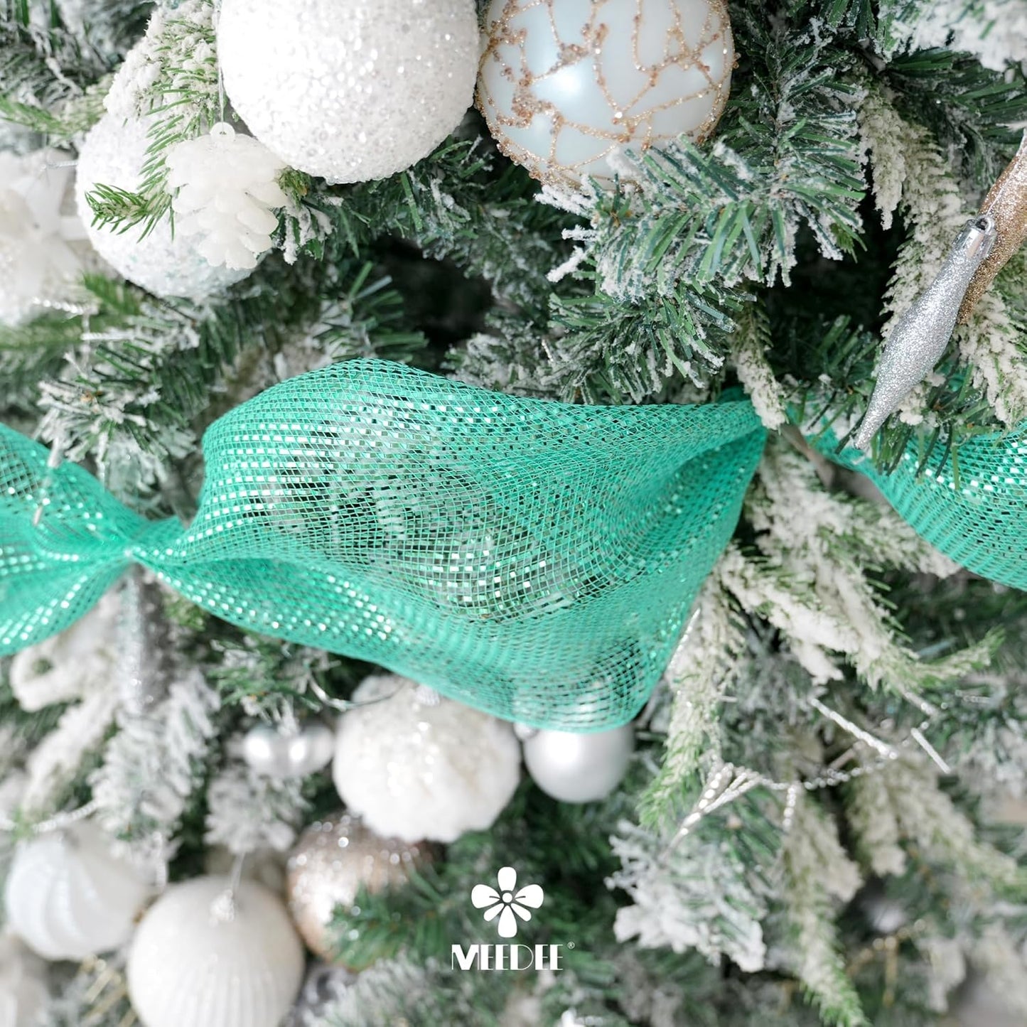 MEEDEE Mint Green Deco Mesh 10 Inch Deluxe Wide Foil Metallic Xmas Mesh Christmas Tree Ribbon Peppermint Mesh Ribbon for Christmas Tree, Wreaths, Garland, Gift Wrapping, Bows Making (30 Feet)