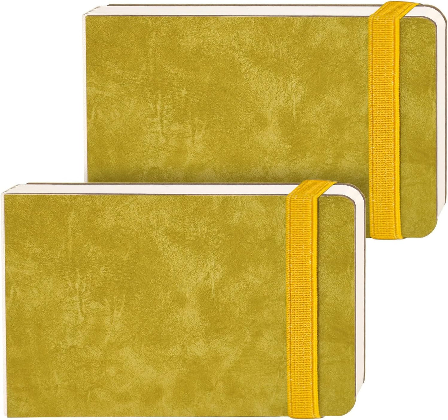 Funto Watercolor Journal 2-Pack, 3.5x5.5, 44 Pages Each, 100% Cotton Hot Press, PU Leather Green Hard Cover, Art Supplies for Mixed Media