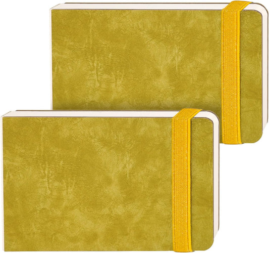 Funto Watercolor Journal 2-Pack, 3.5x5.5, 44 Pages Each, 100% Cotton Hot Press, PU Leather Green Hard Cover, Art Supplies for Mixed Media