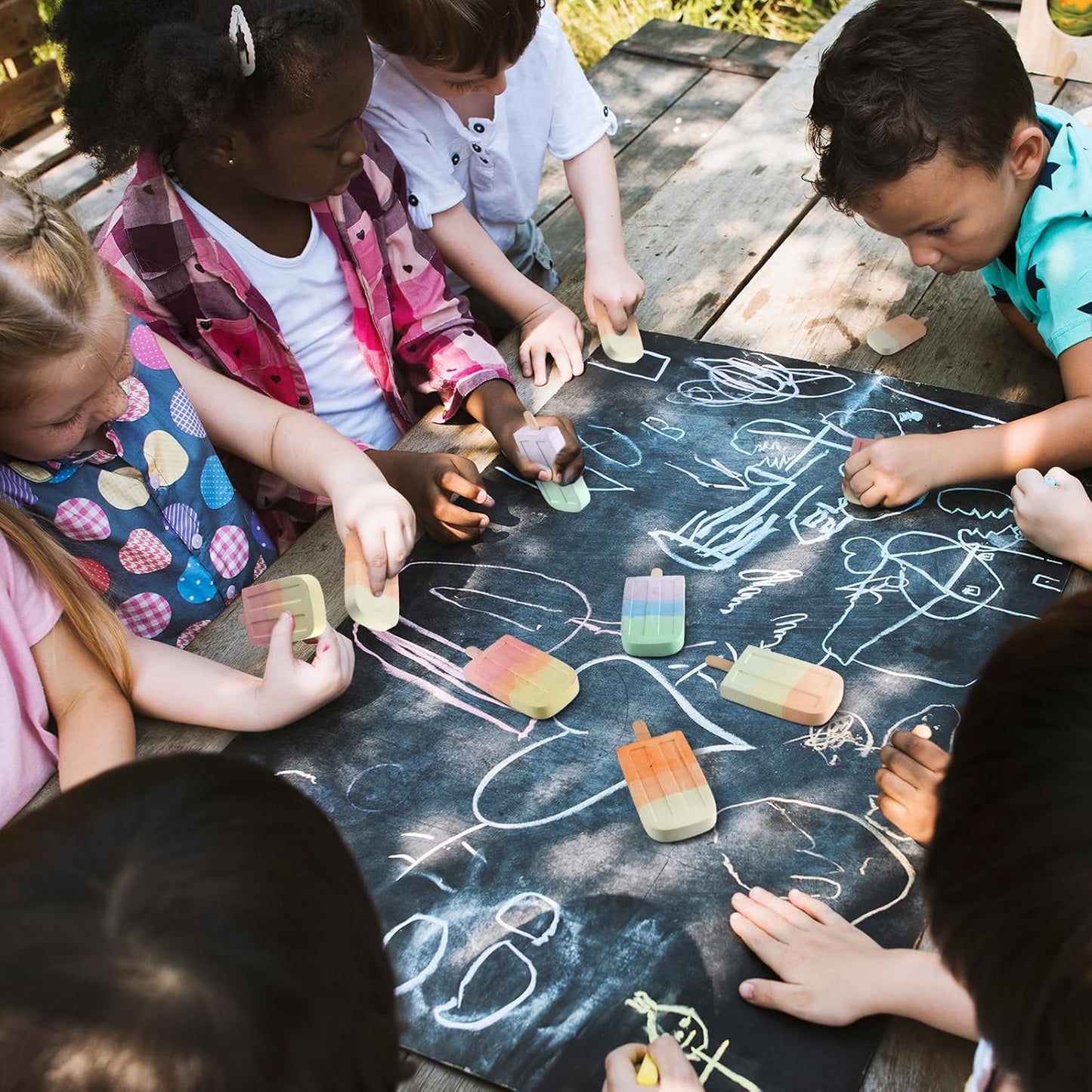 48 Pcs Ice Cream Sidewalk Chalk Set Multicolor Party Favors Bulk Washable Safe Outdoor Chalk for Kids Adults Fun Summer Playground Outdoor Activities Painting on Chalkboard Blackboard