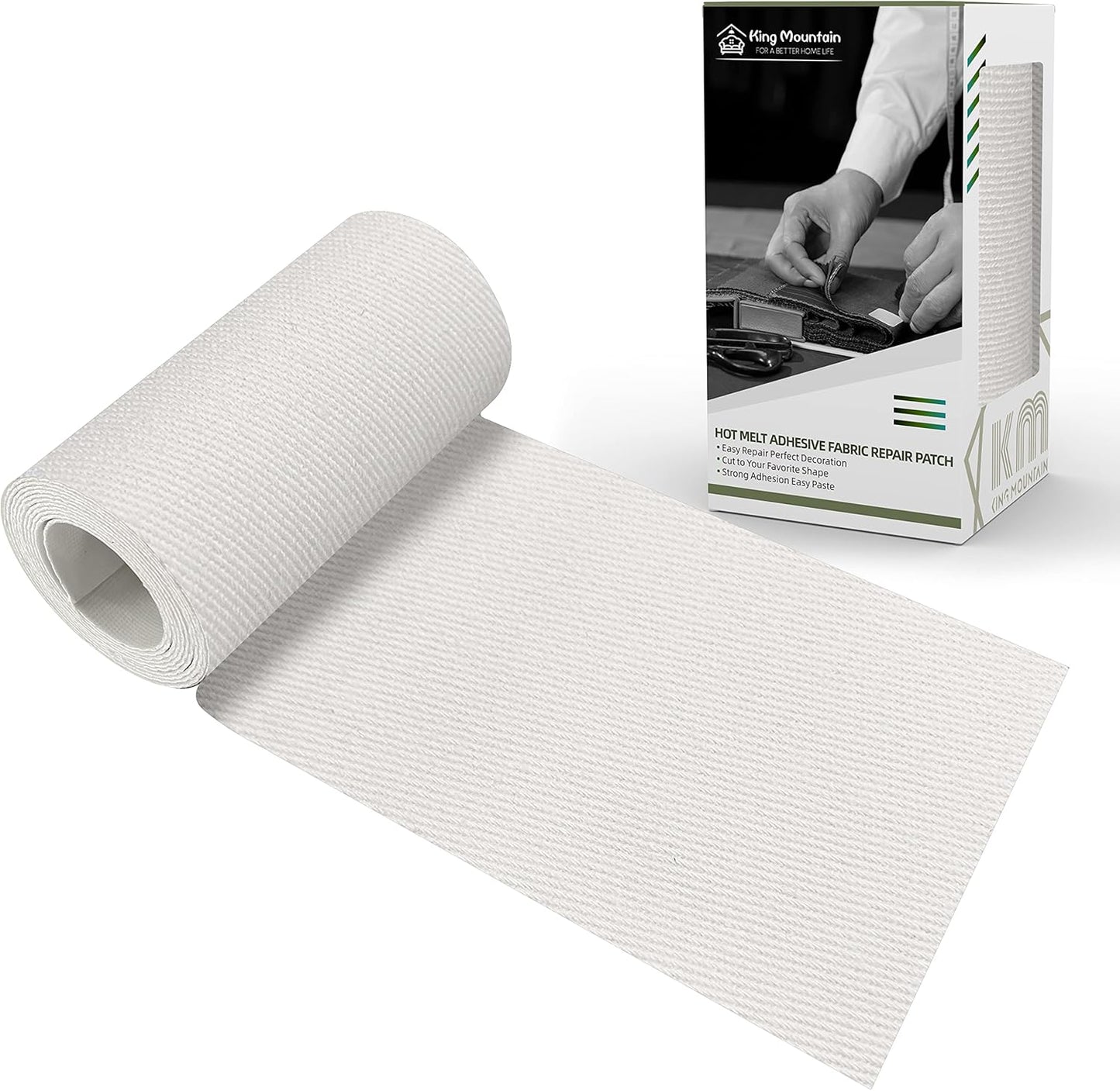 KING MOUNTAIN 100% Cotton Fabric Iron-on Repair Patch, Inside&Outside Clothes Repair Patch, 3"x60" with Backing Glue Repair Decorative Patch kit (Off-White)