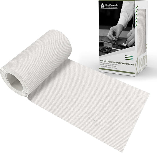KING MOUNTAIN 100% Cotton Fabric Iron-on Repair Patch, Inside&Outside Clothes Repair Patch, 3"x60" with Backing Glue Repair Decorative Patch kit (Off-White)